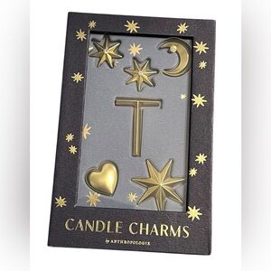 Anthropologie Gold Star and Moon Candle Charms “T”